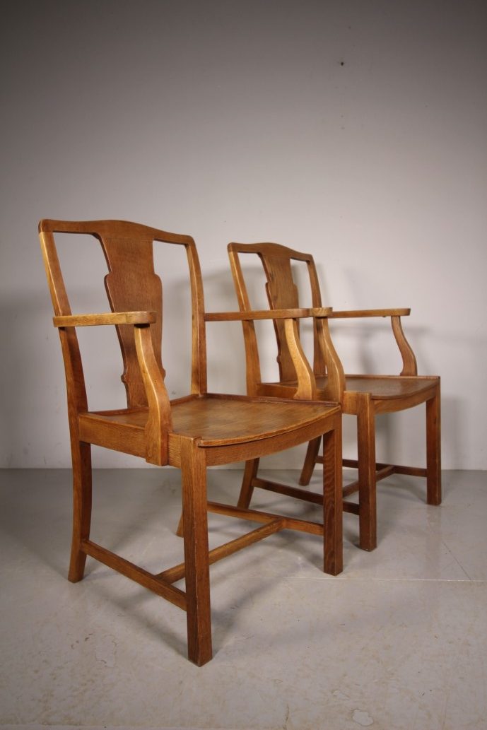 Pair of Heals Antique Oak Oxford College Dining Chairs -Labelled