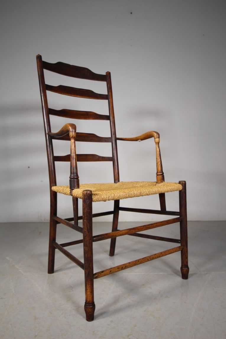 Beautiful Early English Antique Ladderback Armchair