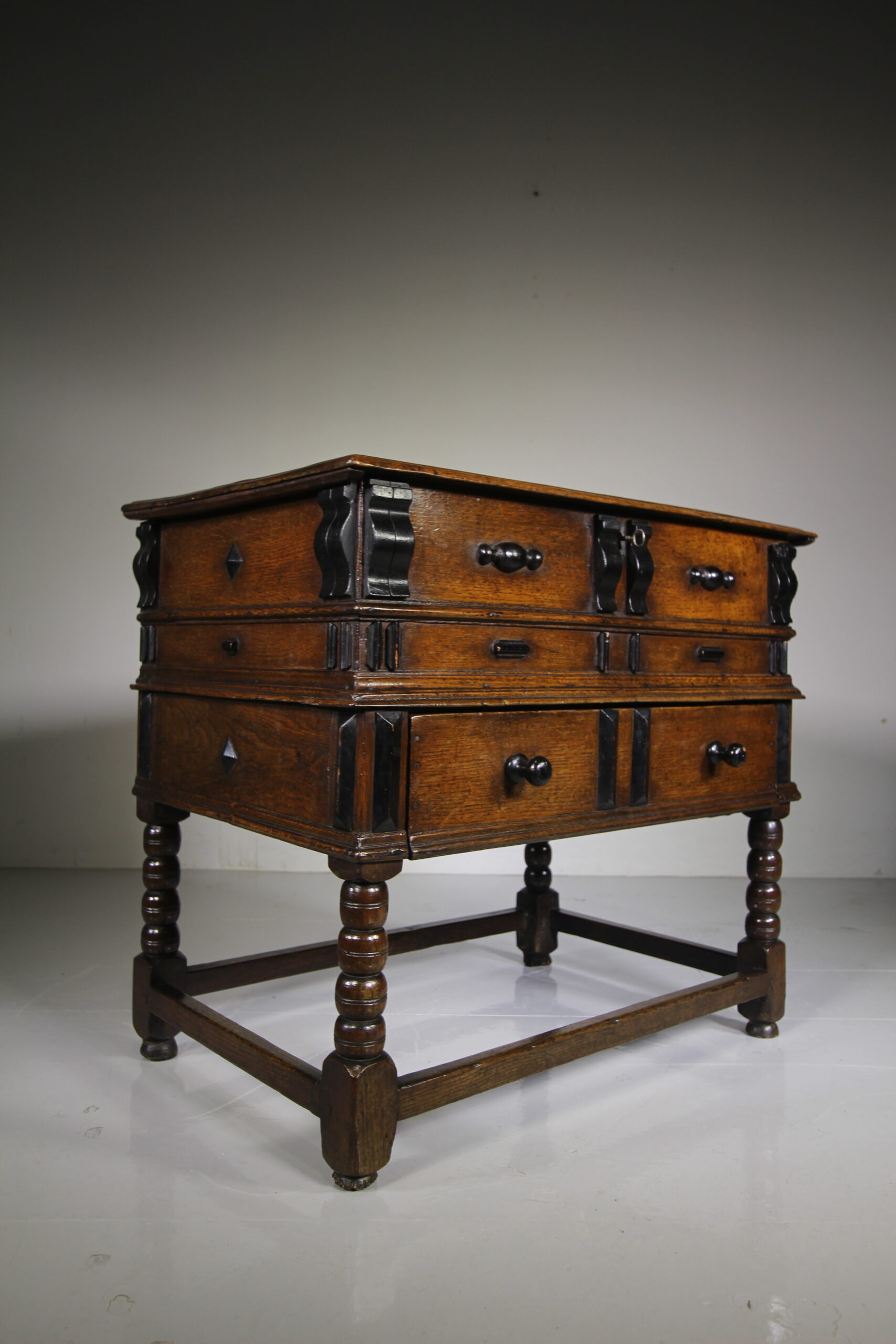 Rare English 17th Century Antique Oak Box on Stand
