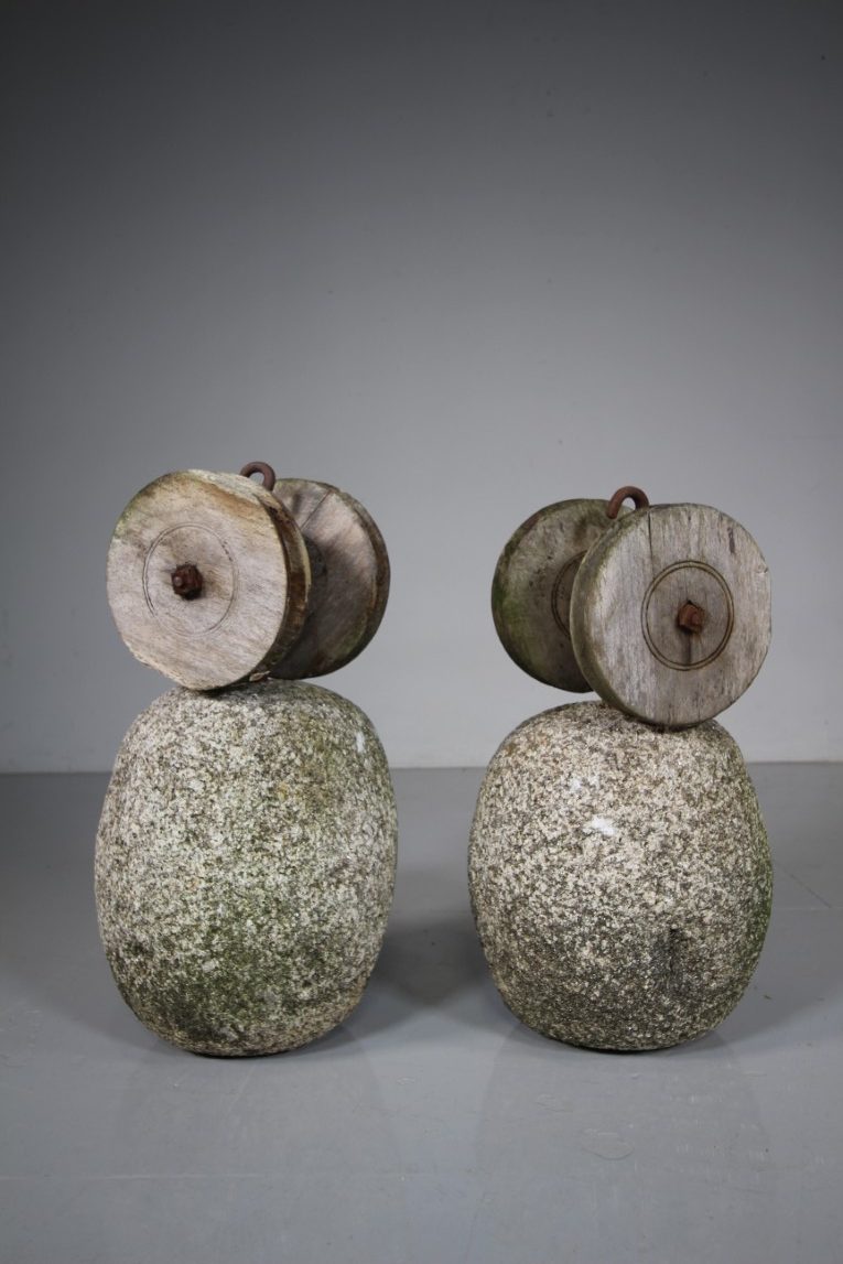Rare Pair of 18th Century Antique Turret Clock Granite Weights