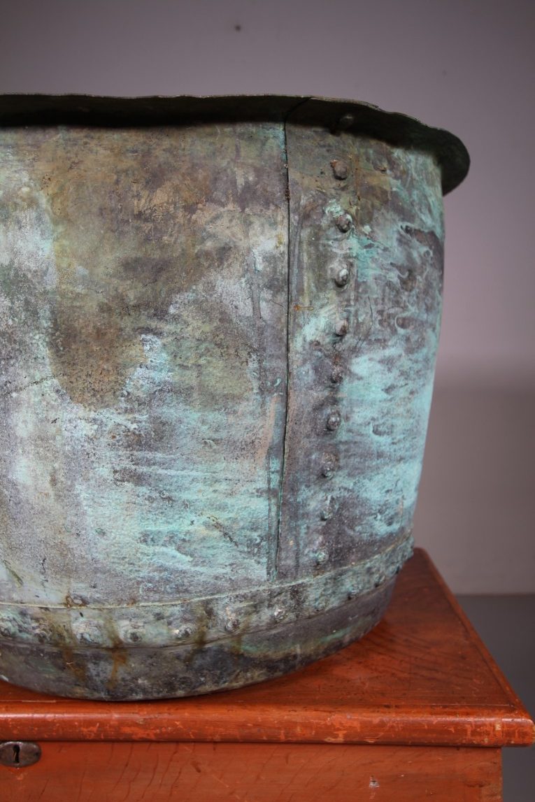 Large English 19th Century Verdigris Antique Copper