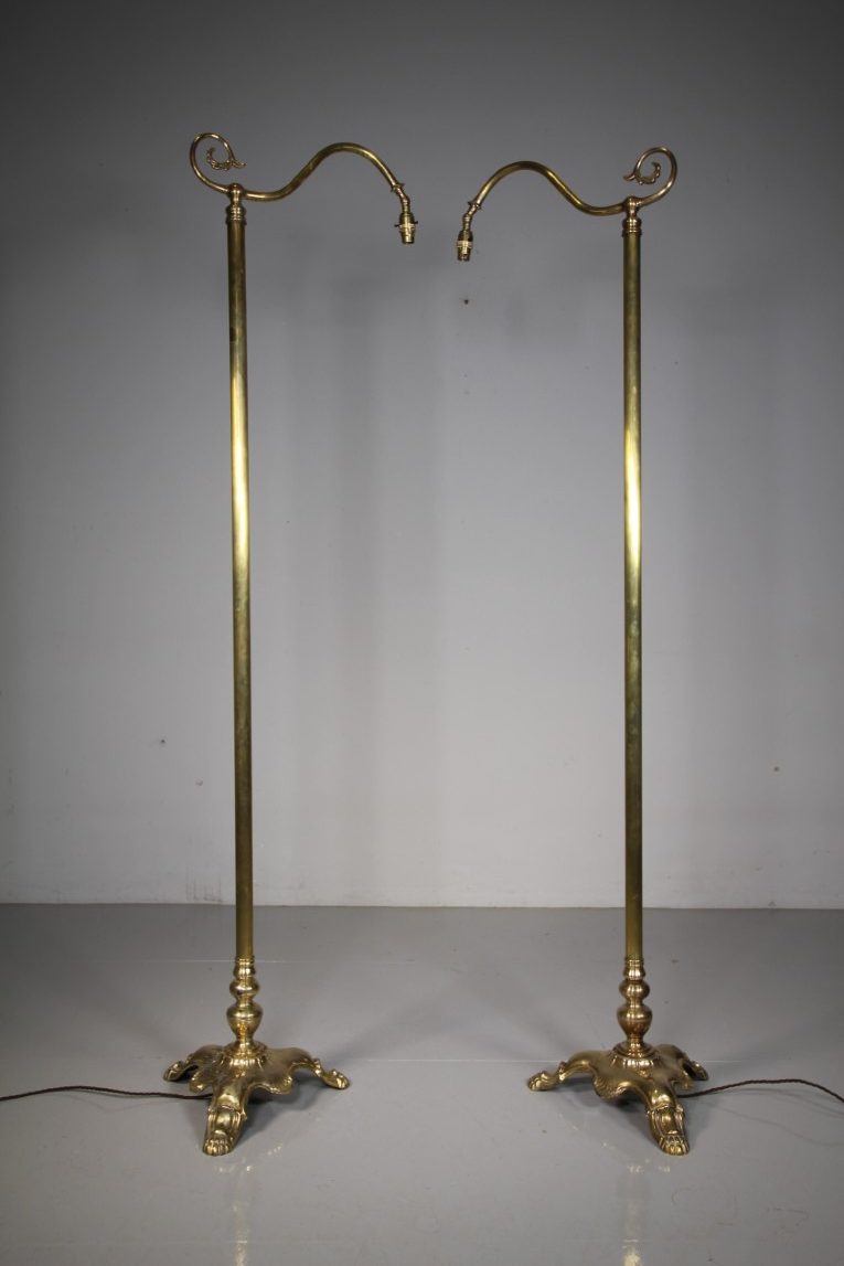Pair of English Edwardian Antique Floor Lamps – Rewired