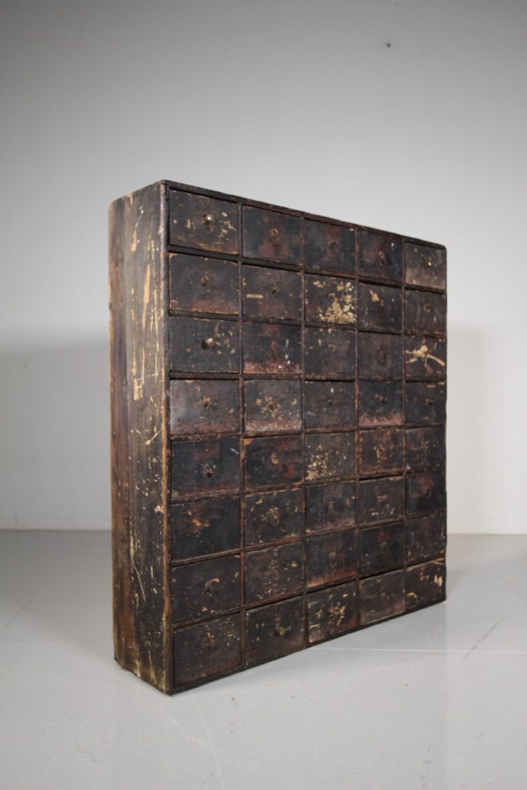 Georgian Antique Original Painted Pine Bank of Drawers