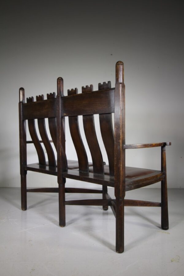 19th Century Antique Oak & Leather Bench Seat - George Walton Design | Miles Griffiths Antiques