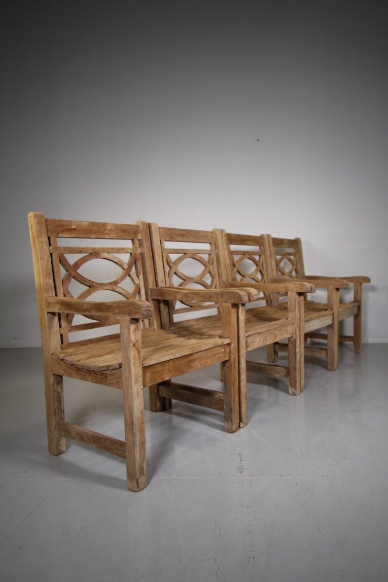 Set of Four Julian Chichester English Vintage Teak Garden Armchairs