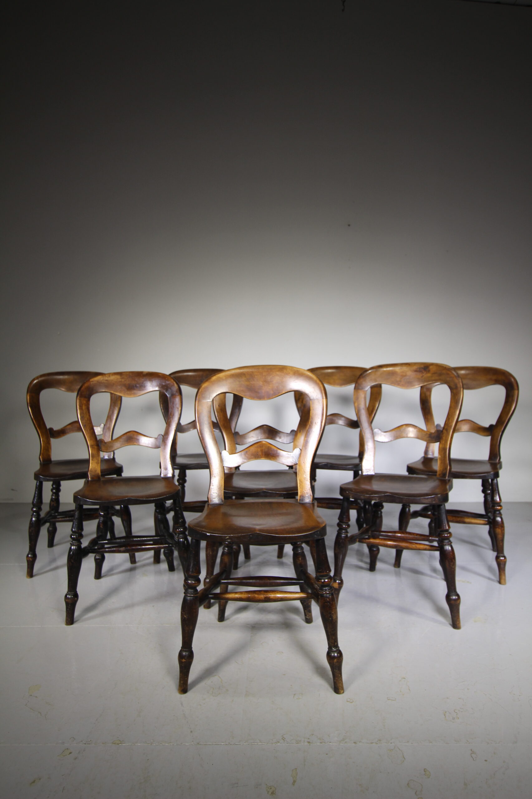 Set of Eight Country Antique Dining Chairs – Unusual Design