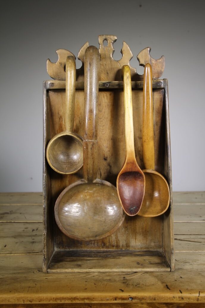 Rare Welsh 18th Century Antique Spoon Rack & Spoons