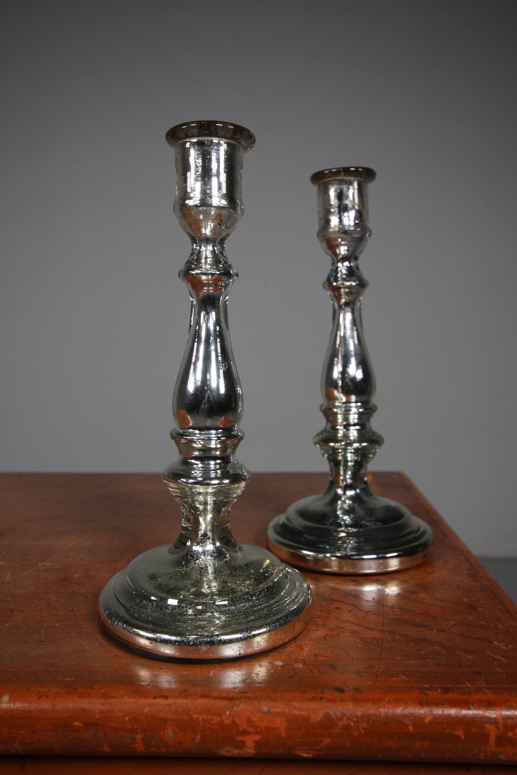Pair of English 19th Century Antique Mercury Glass Candlesticks