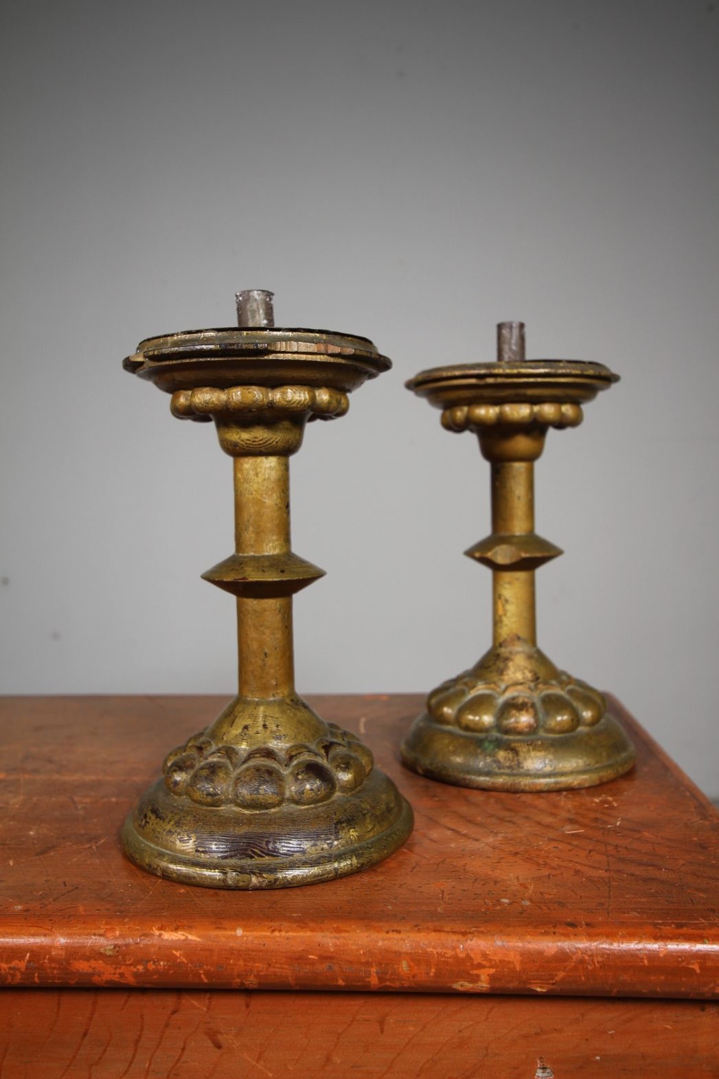 Pair of 19th Century Antique Treen & Gilt Candlesticks