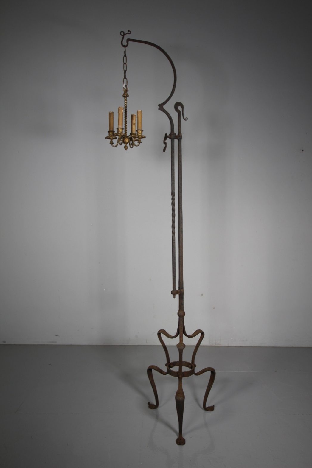 Amazing Tall 19th Century Antique Wrought Iron Lantern Stand