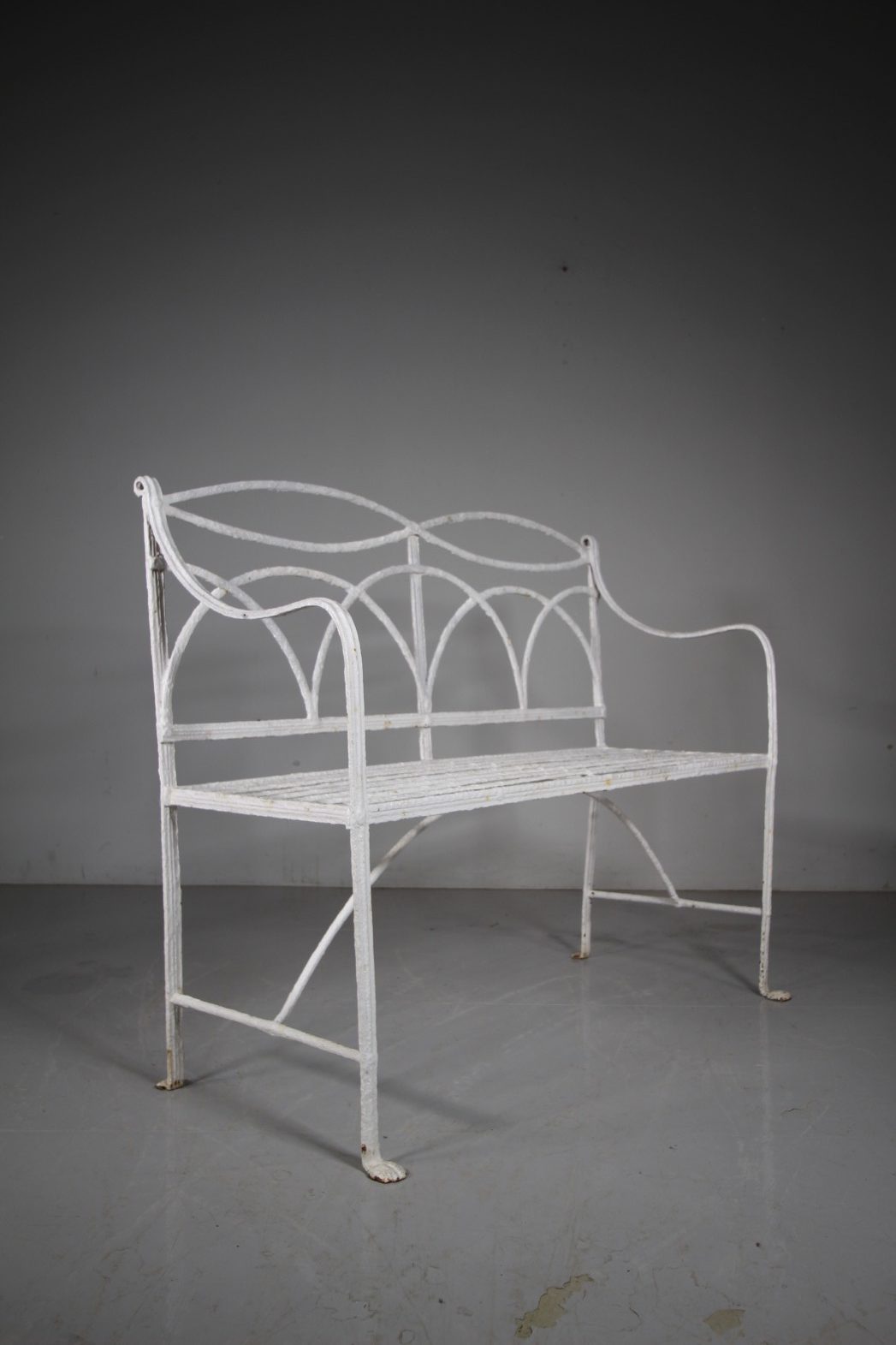 Regency English Antique Garden Bench in Wrought Iron