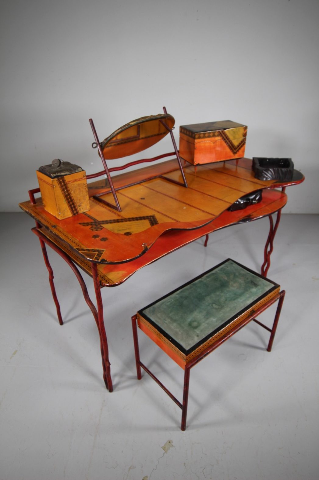 Fabulous 1980’s One Off Designed Quality Inlaid Table & Stool – Signed