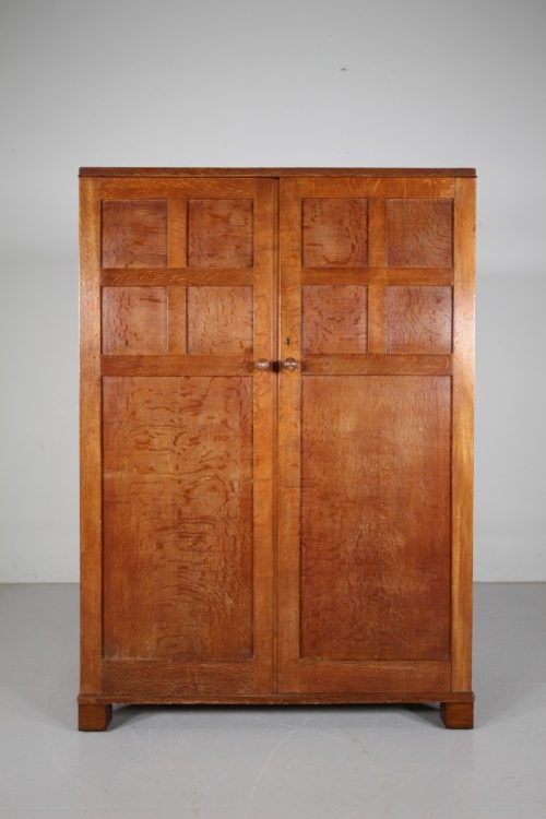 Heals 1920’s Quality Oak Low Wardrobe – Labelled