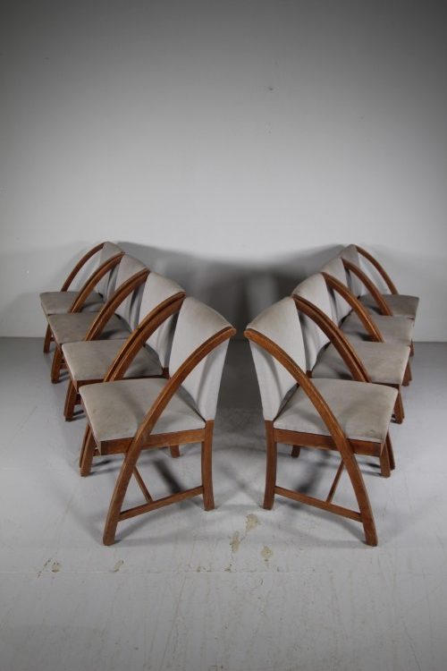 Rare Set of Eight Heals 1930’s Oak Dining Chairs – Labelled