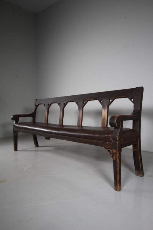 Original Painted Pine English Antique Gothic Bench