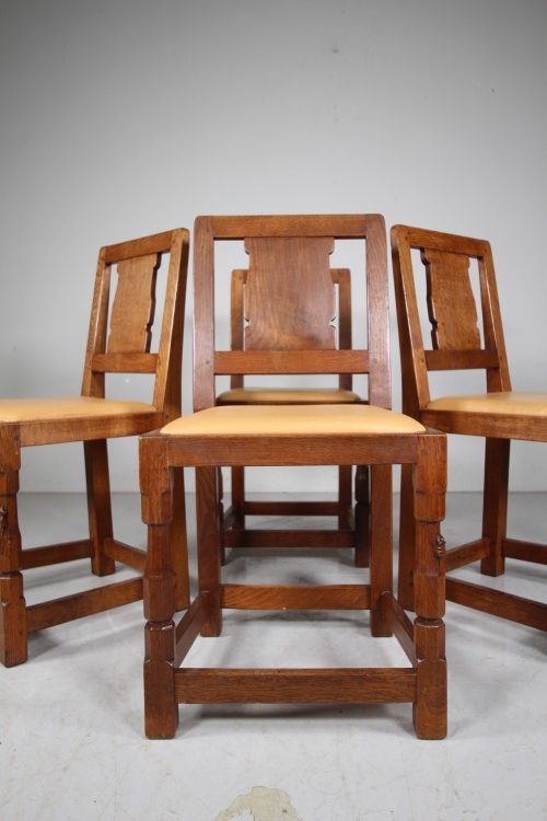 Rare Design 1930’s Mouseman Set of Four Dining Chairs