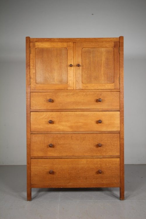 Heals of London Antique Oak Tall Boy – Labelled