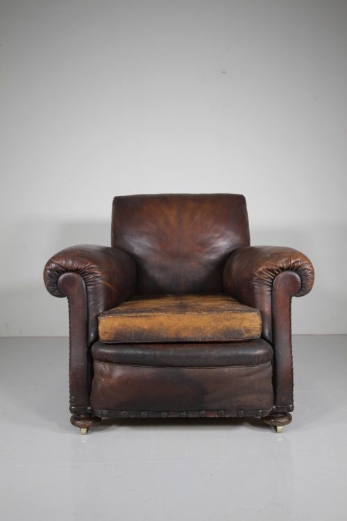 English Edwardian Antique Leather Armchair – Very Comfortable