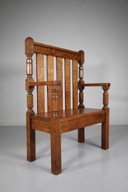 Arts & Crafts Antique Oak Hall Bench by Liberty