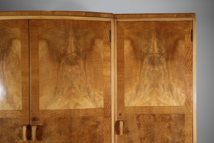 Wonderful Heals Antique Sycamore Triple Bow Front Wardrobe - Labelled - Image 4