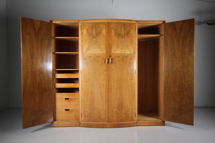 Wonderful Heals Antique Sycamore Triple Bow Front Wardrobe - Labelled