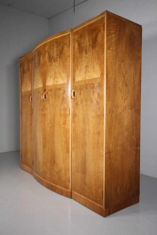 Wonderful Heals Antique Sycamore Triple Bow Front Wardrobe - Labelled - Image 2