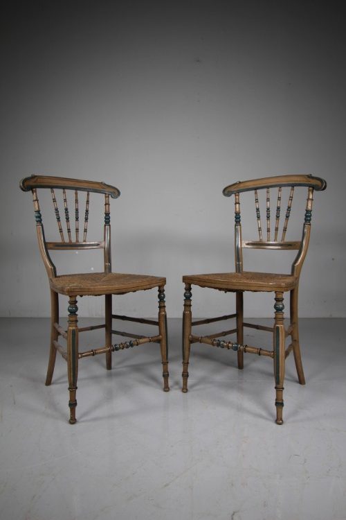 Superb Pair Regency Original Painted & Decorated Antique Chairs