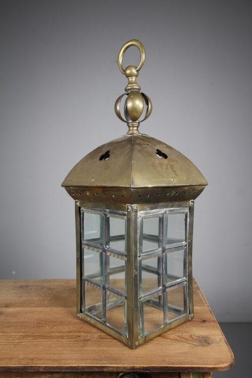English Edwardian Antique Brass & Glass Hall Lantern