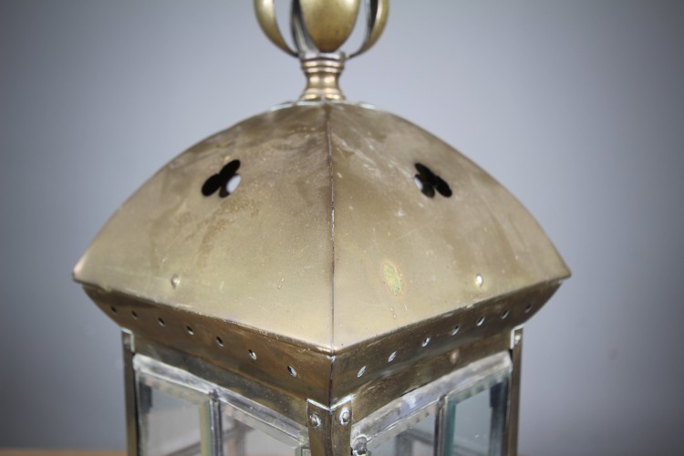 English Edwardian Antique Brass & Glass Hall Lantern