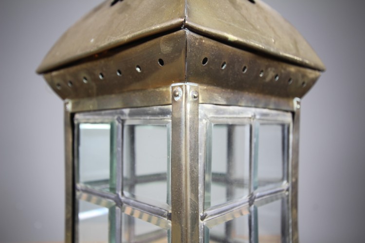 English Edwardian Antique Brass & Glass Hall Lantern - Image 6