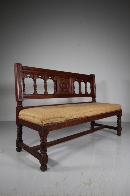 Gillow’s 19th Century Antique Oak Bench Seat by Bruce Talbert – Stamped