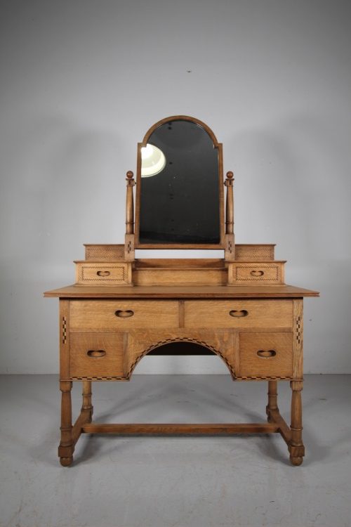 Very Rare Early Heals Antique Oak Dressing Chest – Labelled