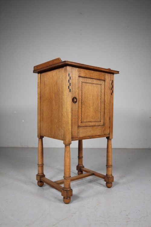 Very Rare Early Heals Antique Oak Bedside Cabinet