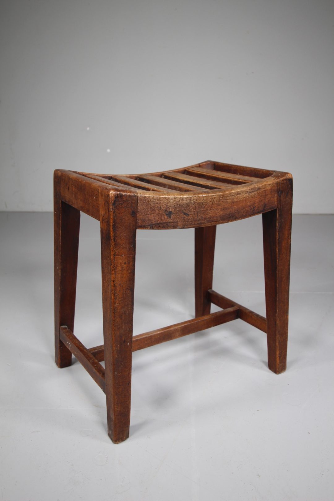 English Georgian Antique Mahogany Shaped & Slatted Stool