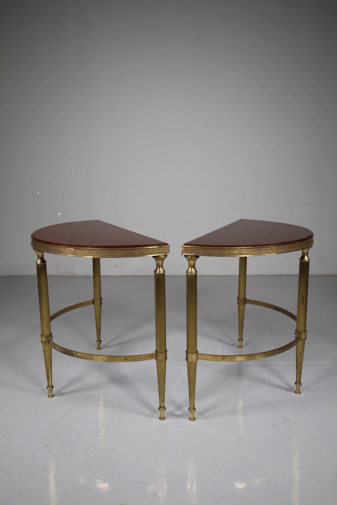 Pair Quality 1940’s Low Brass Demi Lune Side Tables