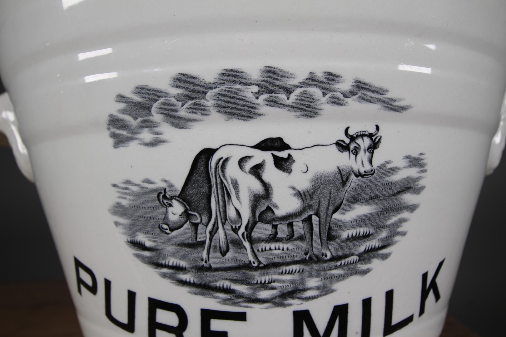 Large English Antique Ironstone Pure Milk Dairy Pail - Not Repro!