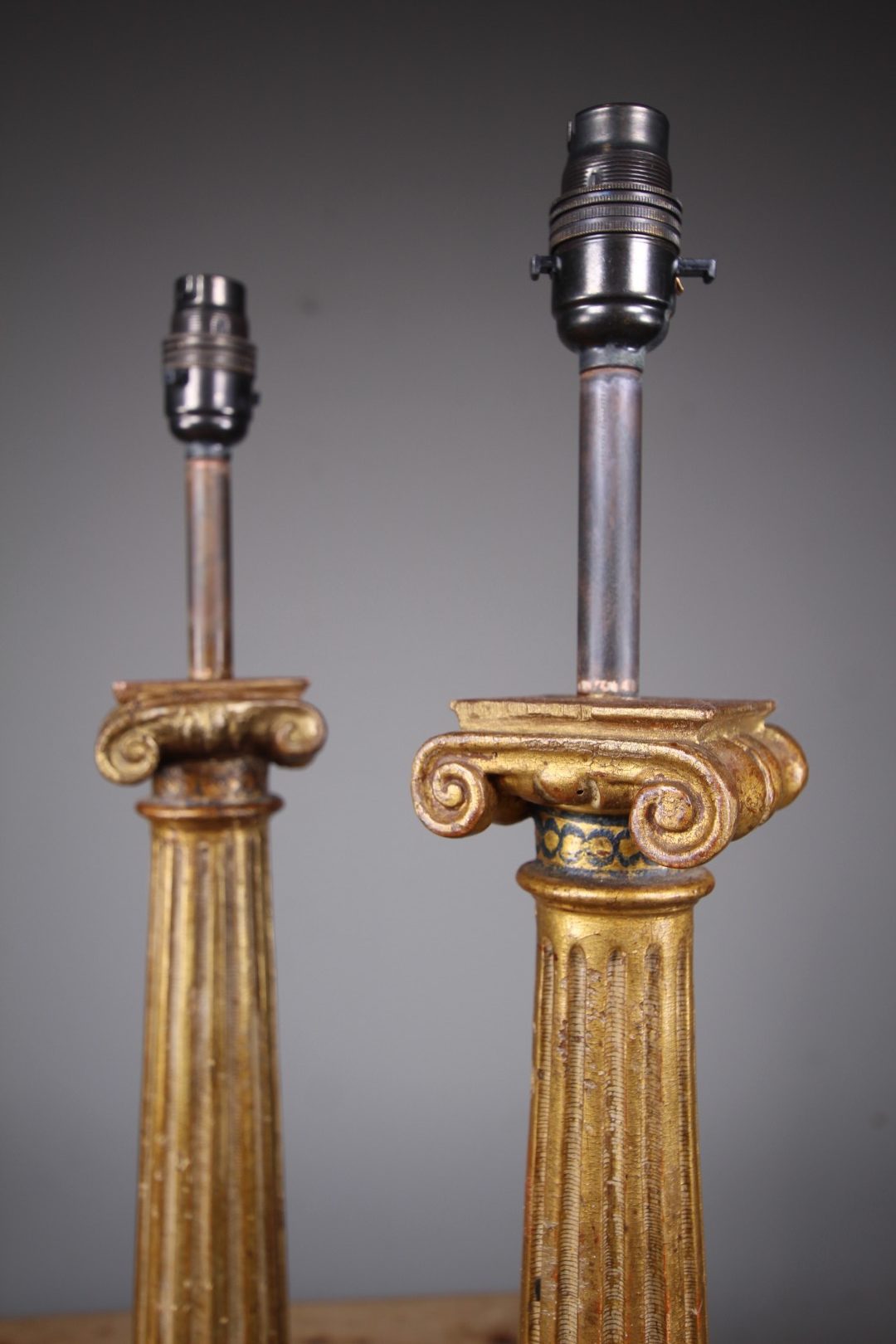 Tall Pair 19th Century Antique Gilt Column Table Lamps - Image 3
