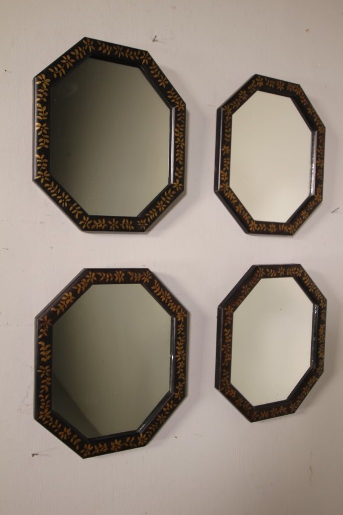 Set of Four Antique Hand Painted Octagonal Wall Mirrors