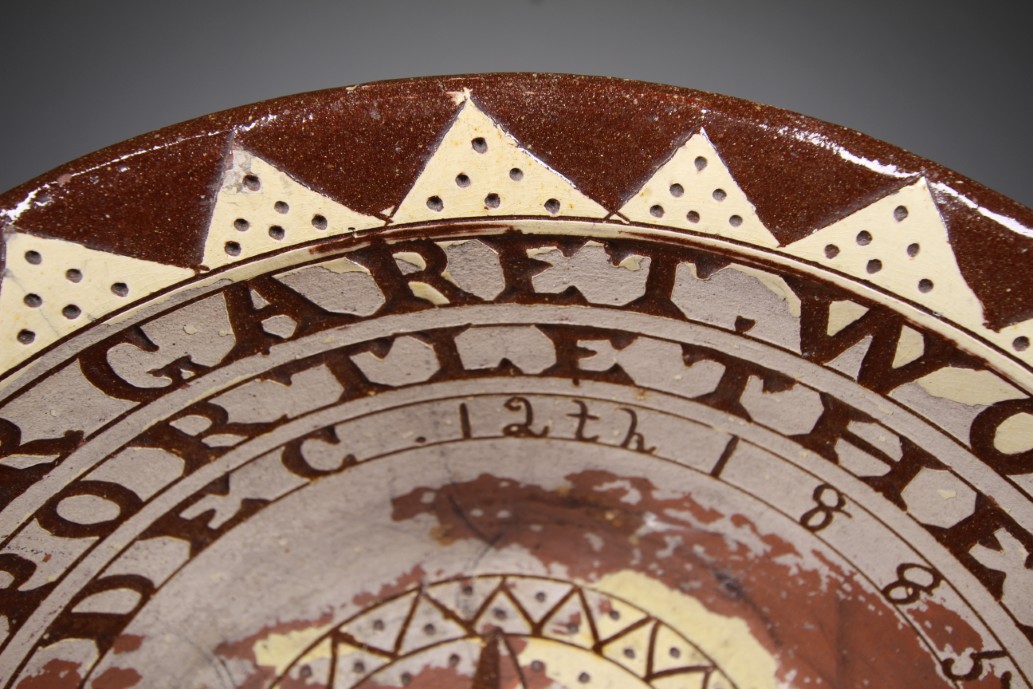 Rare Large 19th century Antique Slipware Seaton Pottery Bowl _ Dated