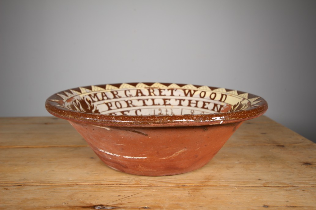 Rare Large 19th century Antique Slipware Seaton Pottery Bowl _ Dated - Image 8