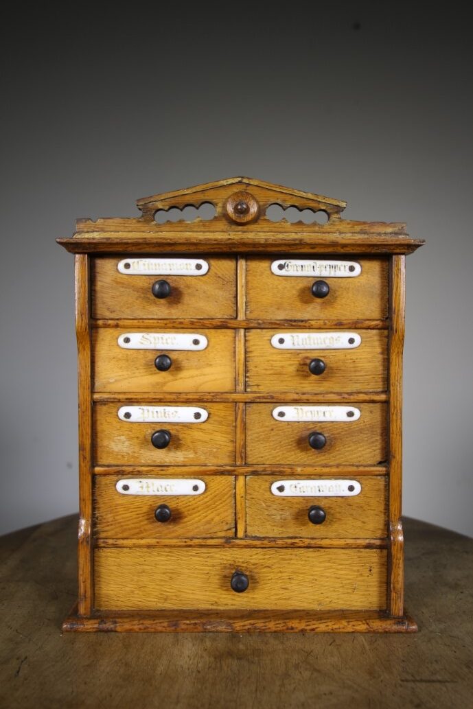 English 19th Century Antique Oak Spice Cabinet