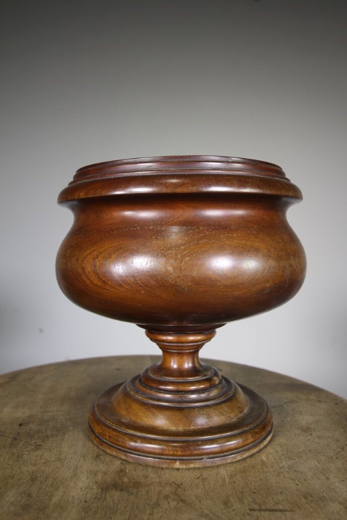 Large English 19th Century Antique Treen Bowl on Stand