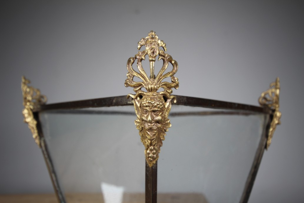 English 18th Century Antique Bronze Lantern with Gilt Bronze Mounts