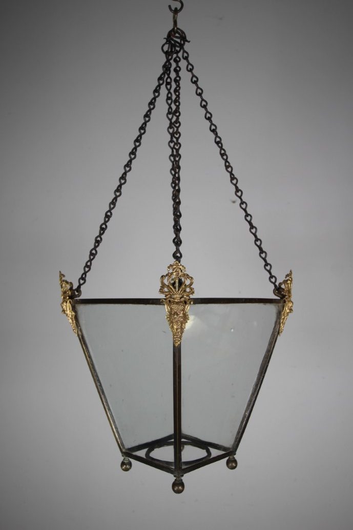 English 18th Century Antique Bronze Lantern with Gilt Bronze Mounts
