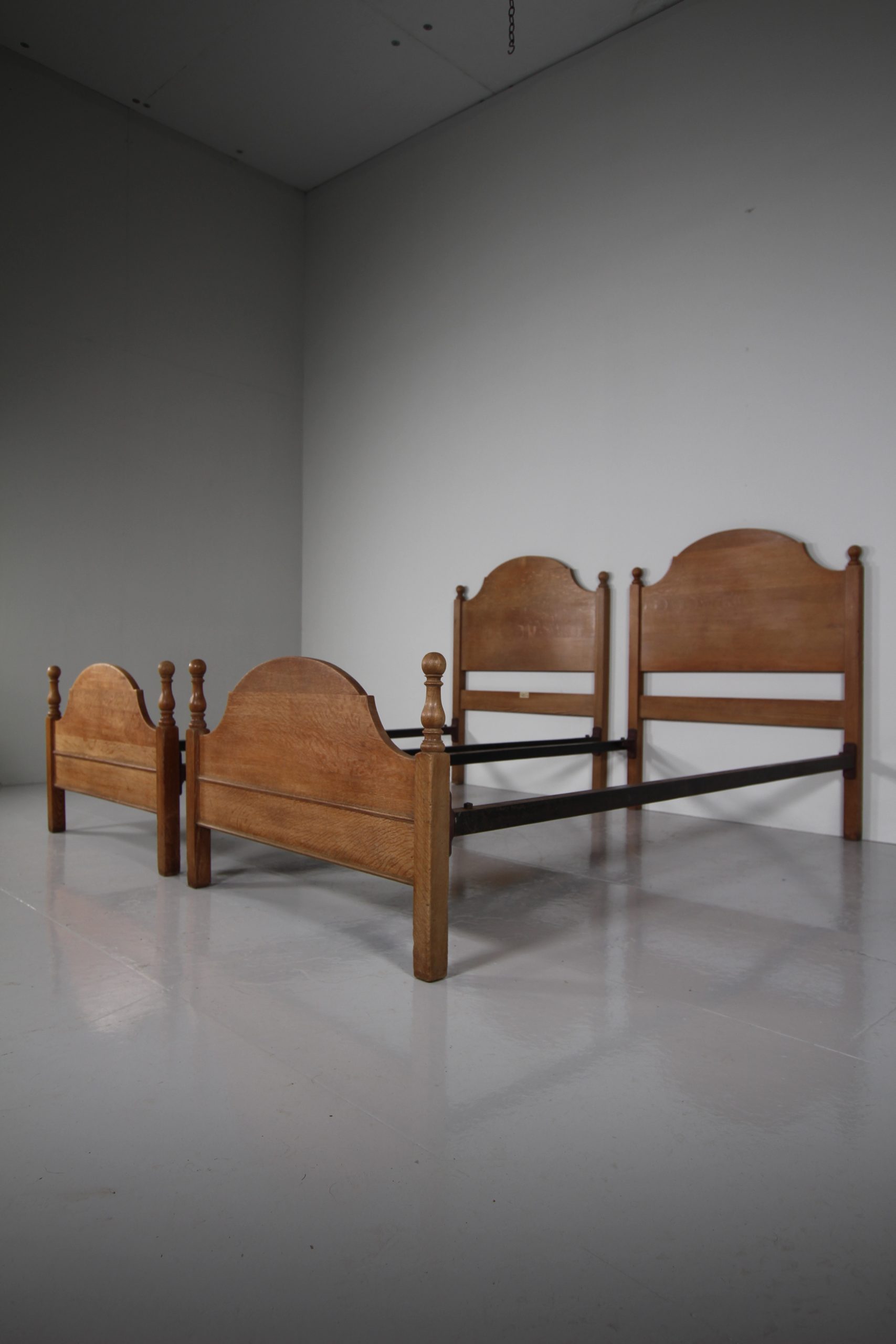 Pair of Early Heals Edwardian Antique Single Beds – Labelled
