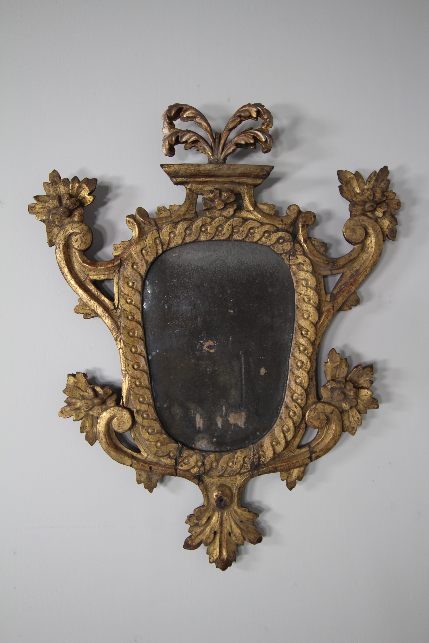 18th Century Antique Carved Wood & Gilt Decorative Wall Mirror
