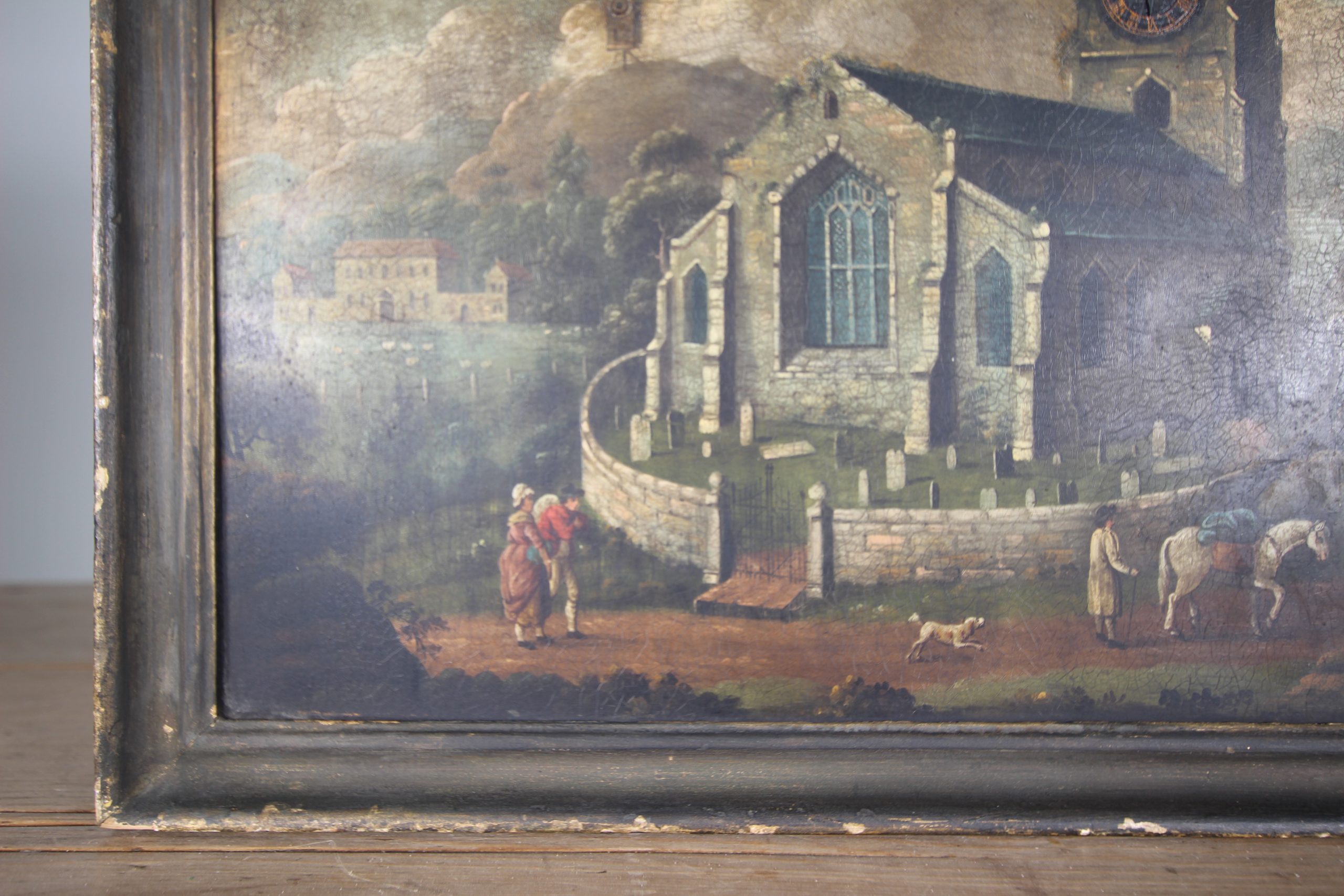 Rare 18th Century Antique Painting on Tin - Moving Clock Hands and Waterwheel - Image 6