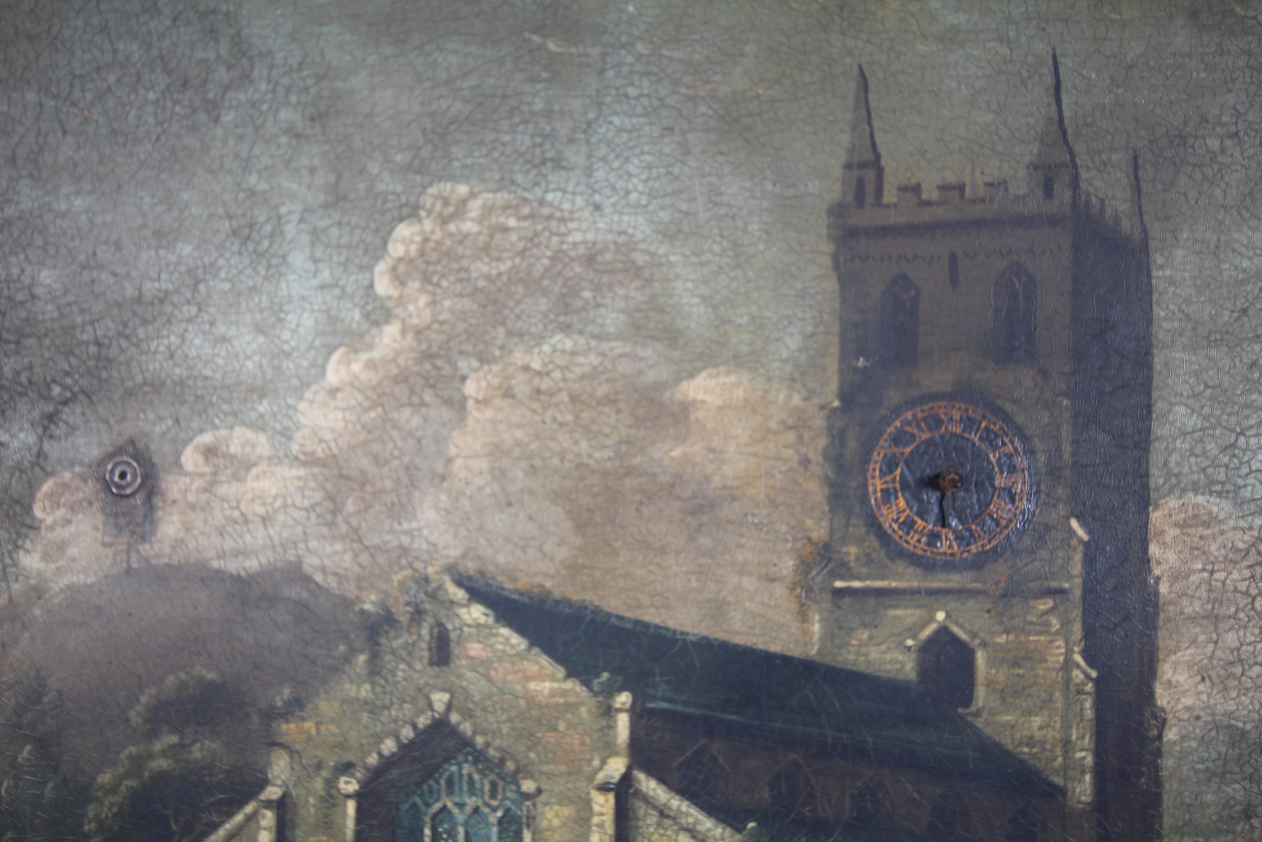Rare 18th Century Antique Painting on Tin - Moving Clock Hands and Waterwheel - Image 7
