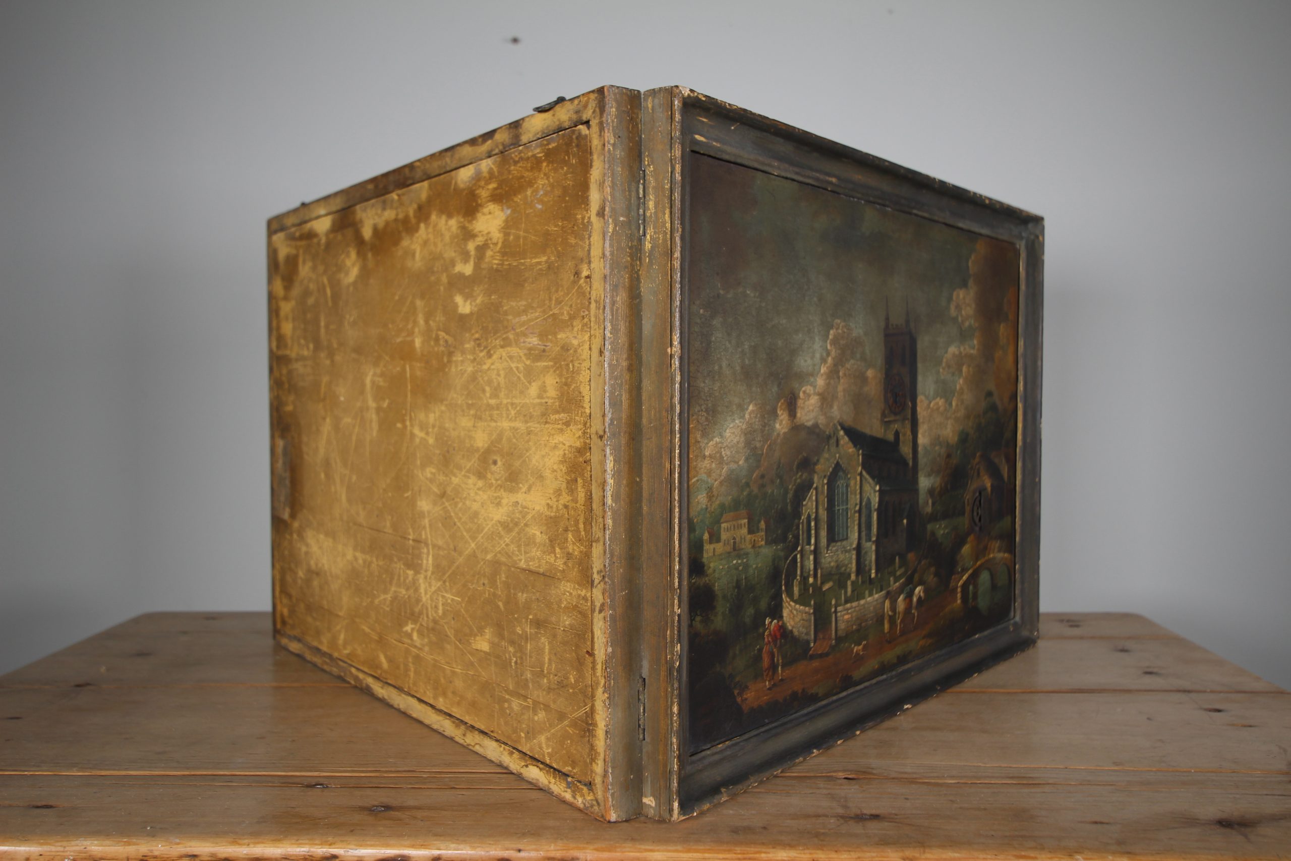 Rare 18th Century Antique Painting on Tin - Moving Clock Hands and Waterwheel - Image 3