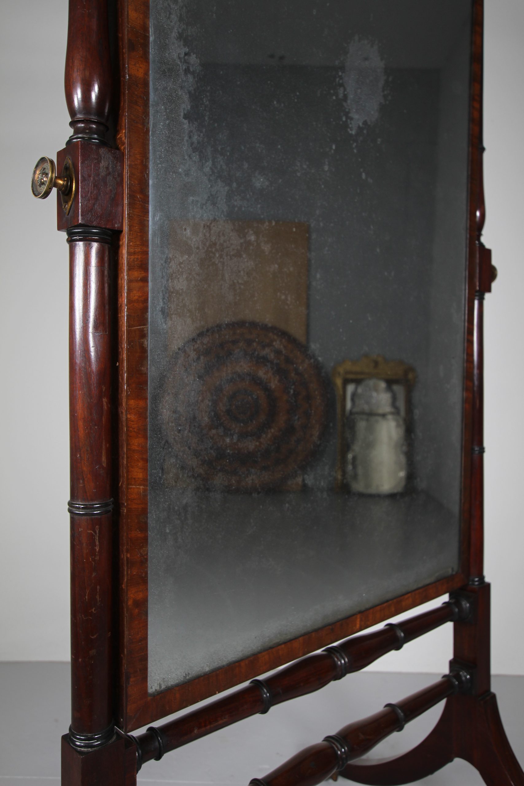 English Regency Quality Antique Mahogany Cheval Dressing Mirror - Image 6